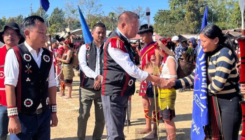 Advisor Kazheto Kinimi arriving at the cultural programme of 47th general conference of VK Range Students’ Union on January 6. (DIPR Photo)